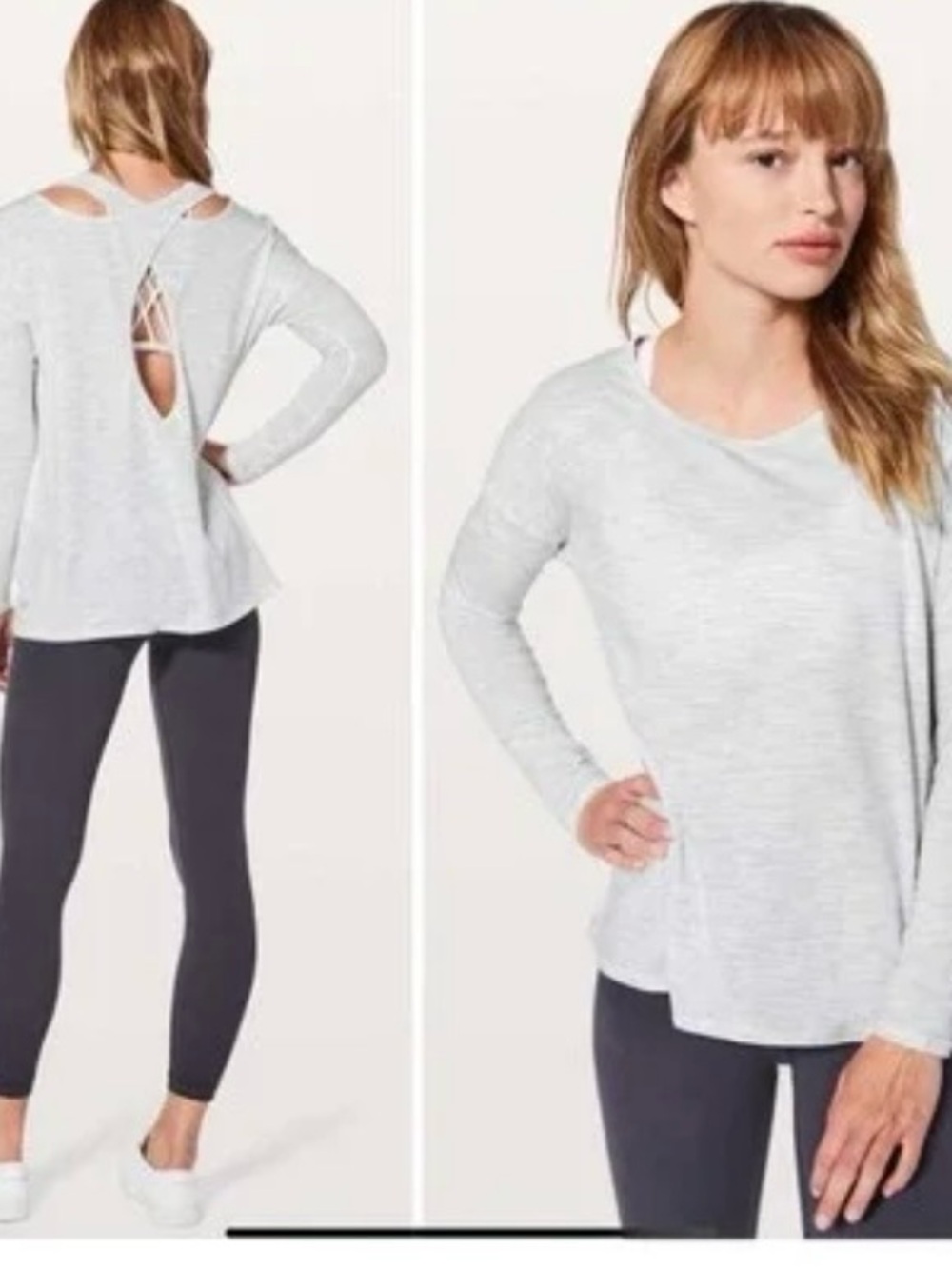 lululemon athletica Light Gray Open-Back Long Sleeve stretchy Top